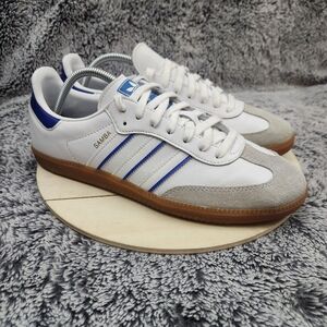 Adidas Samba Flat White Lucid Blue Shoes Men's Size 9.5